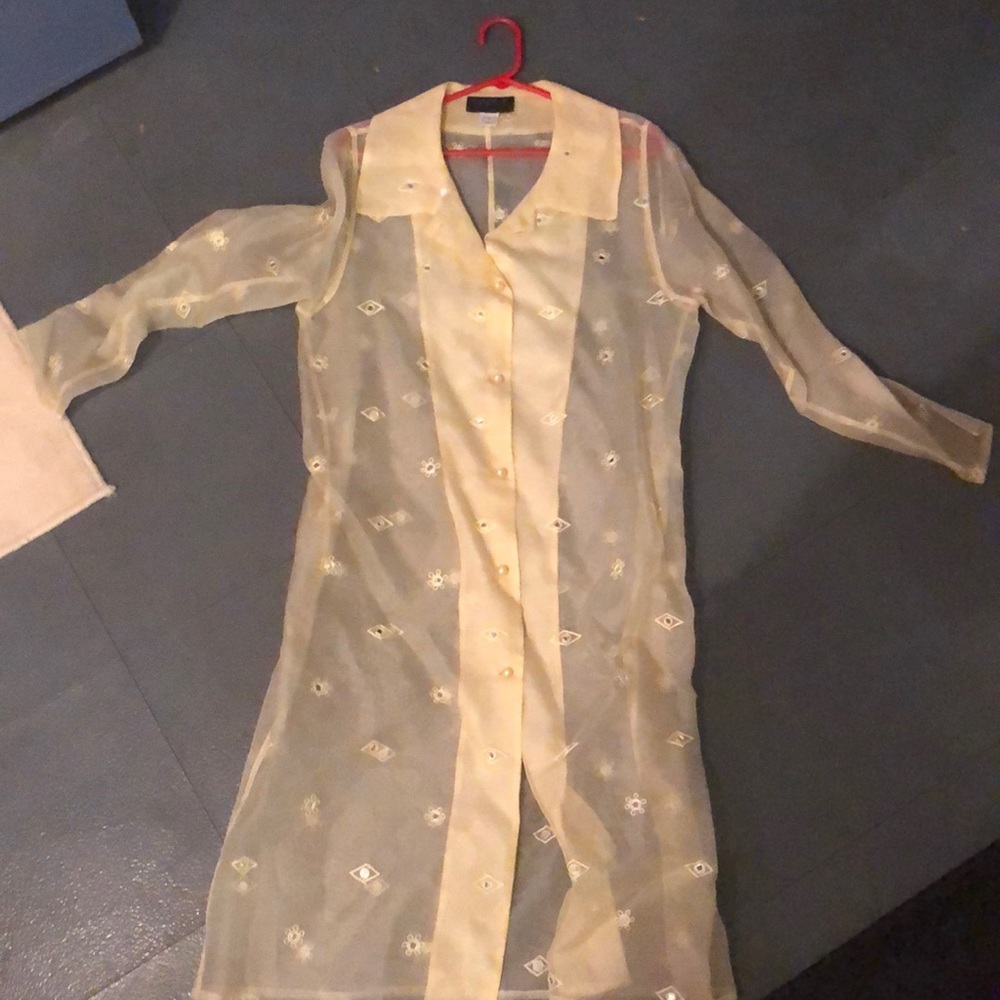 Vintage Chicago designer Jane Hamill sheer yellow tapered jacket with mirrors lg